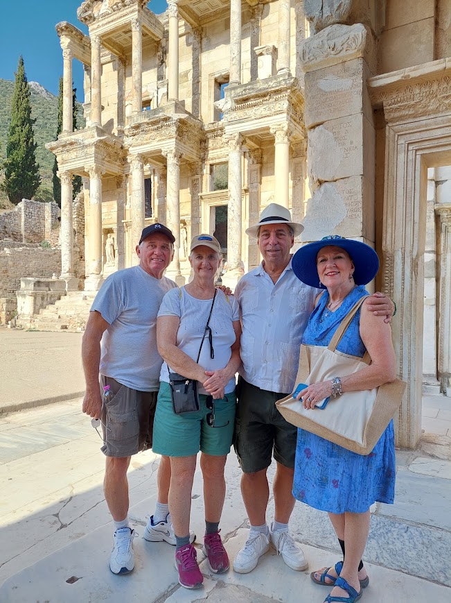 Judy and Hugh traveling with friends in Turkey, part of the friendships and travel behind the FOREVER Isn't Boring stories